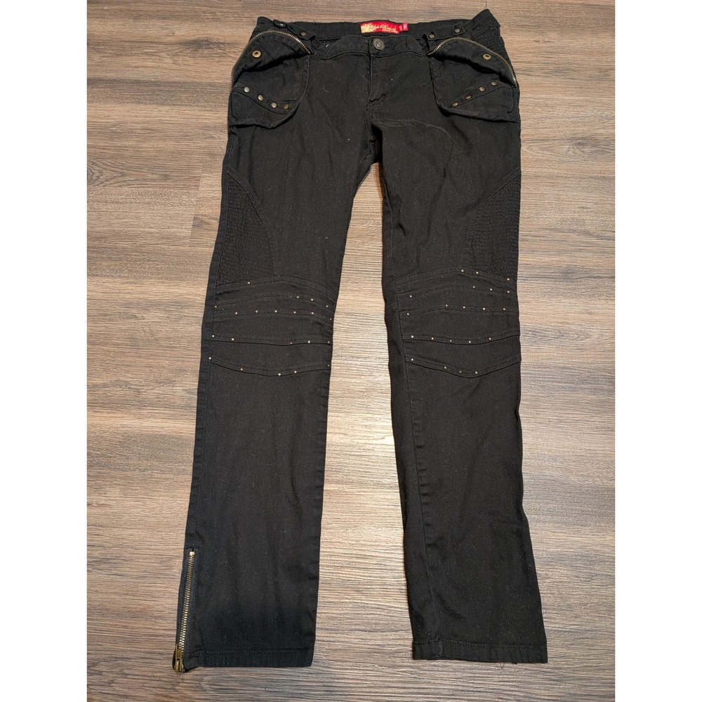 Apple Bottoms Black Moto Studded‎ Zipper Accent Jeans Women's Size 11/12 READ